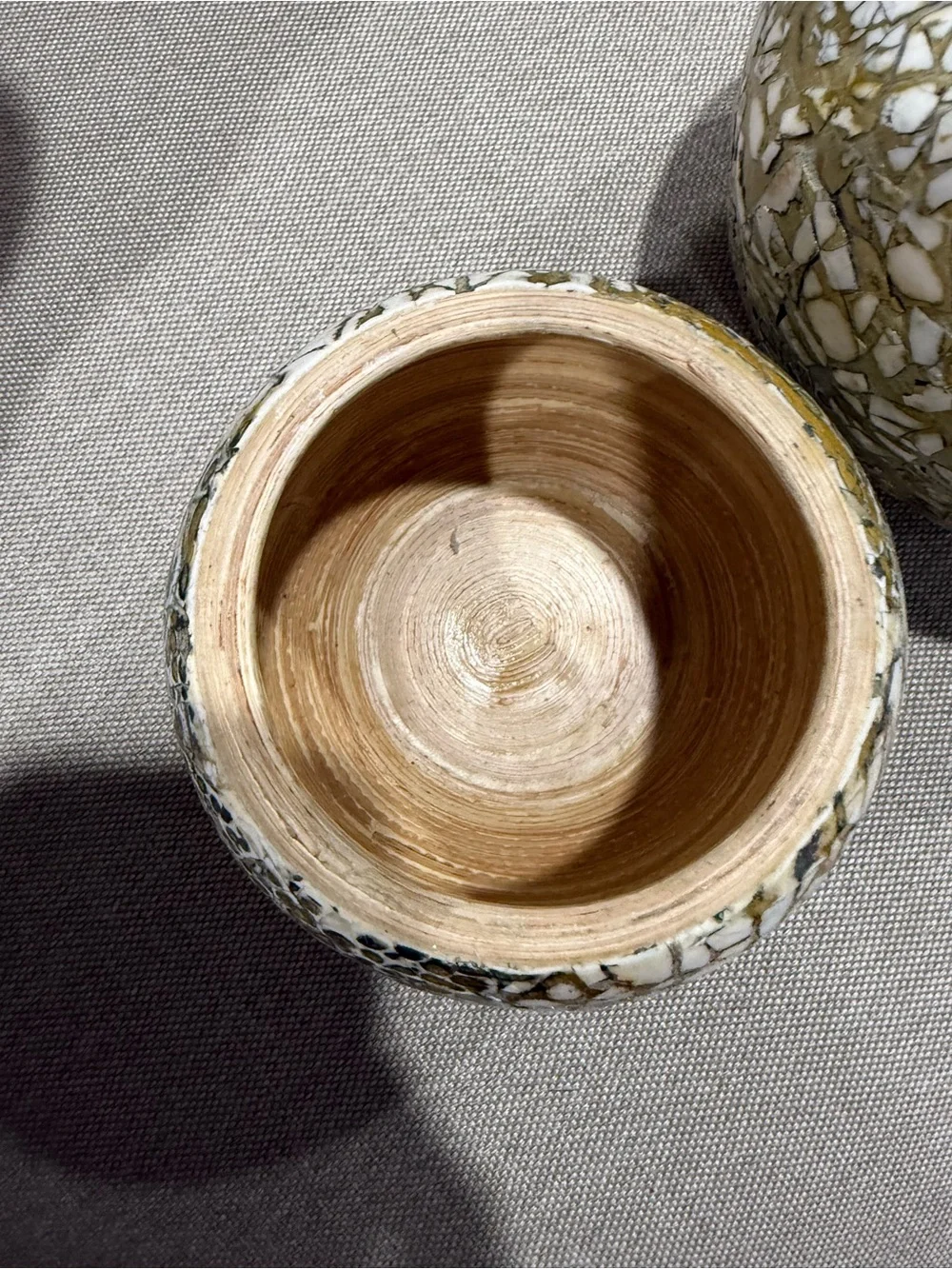 Pier 1 Bamboo decorative eggshell inlay Crackle Jars with Wooden Lids